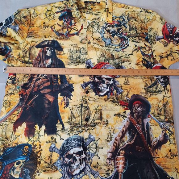Mikenko Shirt Mens Large Pirates Of The Caribbean Skull Map Button Up Costume - Picture 8 of 11